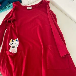 Hanna Anderson Red Kitty Cat Pocket Long sleeve dress Size 12 Dress